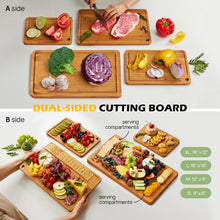 Load image into Gallery viewer, Bamboo Cutting Board, Durable Wood Cutting Boards for Kitchen with Deep Juice Grooves &amp; Built-in Handles, Ideal Charcuterie &amp; Chopping for Meat, Vegetables and Fruits Ideal Kitchen Gifts