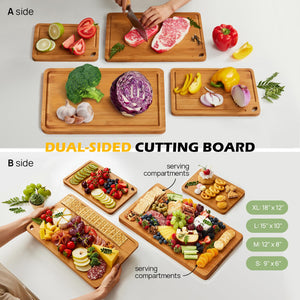 Bamboo Cutting Board, Durable Wood Cutting Boards for Kitchen with Deep Juice Grooves & Built-in Handles, Ideal Charcuterie & Chopping for Meat, Vegetables and Fruits Ideal Kitchen Gifts
