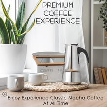 Load image into Gallery viewer, Mixpresso 9 Cup Greca Stovetop Espresso Maker 450ml/15oz, Moka Pot with Coffee Percolator Design, Stainless Steel Stove Top Coffee Maker for Camping or Home Use, Italian Coffee Maker Stovetop