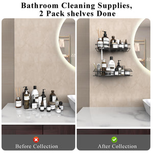 Shower Caddy Shelf Organizer Rack with Hooks, Adhesive Shower Storage for Bathroom - 2 Pack (Silver)