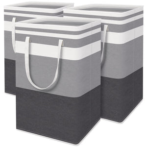 HomeHacks 3-Pack Large Laundry Basket, Waterproof, Freestanding Laundry Hamper, Collapsible Tall Clothes Hamper with Extended Handles for Clothes Toys in the Dorm and Family-(Gradient Grey, 88L)