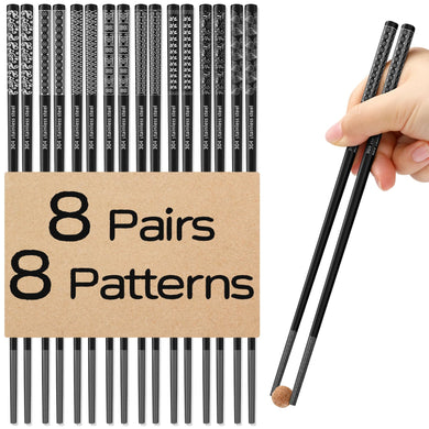 8 Pairs Metal Chopsticks Reusable 18/8 Stainless Steel Chopsticks Set Cute Laser Engraved Non-slip Japanese Korean Chinese Chopstick for Cooking Eating Dishwasher Safe 9.25