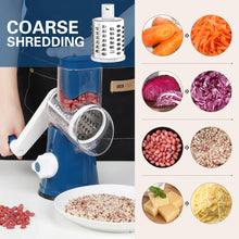 Load image into Gallery viewer, Rotary Cheese Grater Hand Crank Cheese Shredder for Fresh Cheese, Vegetable, Nuts,Non-slip Suction Base, Free Cleaning Brush Three Blades, Black