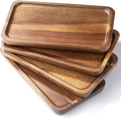 YellRin Wood Serving Trays Set of 4 Wooden Serving Platters for Home Decor, Cheese, Fruit, Vegetables, Charcuterie, Appetizer Serving Tray