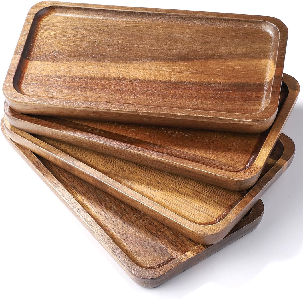 YellRin Wood Serving Trays Set of 4 Wooden Serving Platters for Home Decor, Cheese, Fruit, Vegetables, Charcuterie, Appetizer Serving Tray