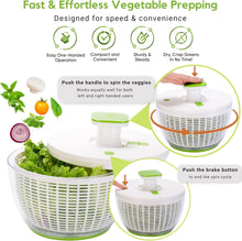 Load image into Gallery viewer, Brieftons QuickPush Salad Spinner: Large 6.3-Quart Vegetable Washer Dryer Strainer Drainer, Easy One-Handed Handle &amp; Brake, Fast Spin Cycles, Compact Storage, to Wash, Clean &amp; Dry Vegetables, Fruits