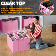 Load image into Gallery viewer, SpaceAid Shoe Organizer for Closet, 2 Pack Foldable Shoe Storage Containers Baskets Boxes Bins w/Adjustable Dividers, Fits 16-32 Pairs, Black