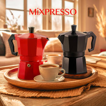 Load image into Gallery viewer, Mixpresso 3 Cup Moka Pot Coffee Maker for Gas, Electric Stove Top, Classic Italian Espresso Maker, Stovetop for Camping, Makes 5 Oz Cuban Coffee