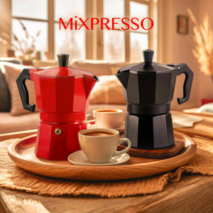 Mixpresso 3 Cup Moka Pot Coffee Maker for Gas, Electric Stove Top, Classic Italian Espresso Maker, Stovetop for Camping, Makes 5 Oz Cuban Coffee