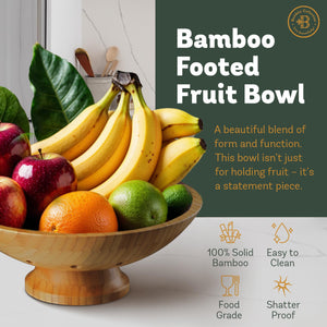Bambüsi Fruit Bowl - 11" Large Brown Wooden Pedestal Bowl for Kitchen Counter & Dining Table Centerpiece, Premium Bamboo Wood Fruit Basket & Banana Holder for Fresh Produce, Bread & Home Decor