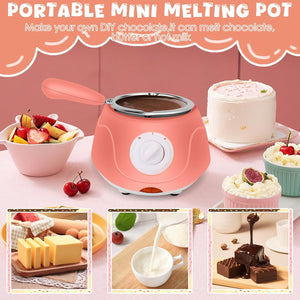 8.45oz Mini Melting Fondue Pot, Electric Chocolate Melting Set, Chocolate Fondue Fountain, Warmer Machine for Milk,Chocolate,Cheese,Butter,Candy