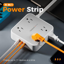 Load image into Gallery viewer, Surge Protector Flat Extension Cord Flat Plug Power Strip, 8 AC Outlets, 3 USB Charger(1 USB C Port) 3-Sided Outlet Extender, 5 Ft, 900 Joules Protection, Office Supplies, Dorm Room Essentials, Grey