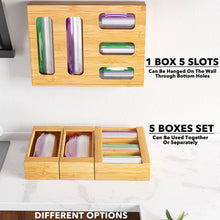 Load image into Gallery viewer, SpaceAid Bag Storage Organizer for Kitchen Drawer, Bamboo Organizer, Compatible with Gallon, Quart, Sandwich and Snack Variety Size Bag (1 Box 4 Slots)