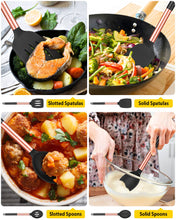 Load image into Gallery viewer, Pack of 4 Silicone Cooking Utensils Set, Non Stick Large Solid Spatulas, Heat Resistant Black Slotted Spoons, Ideal BPA Free Kitchen Turners for Frying, Mixing,Serving,Draining,Turning,Stirring