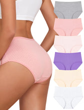 Load image into Gallery viewer, FINETOO Cotton Underwear for Women High Waisted Ribbed Full Coverage Briefs Soft Breathable Moisture Wicking Panties 6 Pack