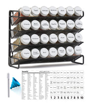 Load image into Gallery viewer, SpaceAid Spice Rack Organizer with 28 Spice Jars, 386 Spice Labels, Chalk Marker and Funnel Set for Cabinet, Countertop, Pantry, Cupboard or Door &amp; Wall Mount - 28 Jars, 13.4&quot; W × 10.8&quot; H, Black