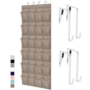 Over the Door Shoe Organizer, 24 Large Breathable Mesh Pockets, Space Saving Hanging Storage Holder, Closet Rack Hanger Holds Up to 40 lbs, Hangs on Closets for Shoes, Accessories, Black