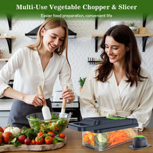 Load image into Gallery viewer, HomeHacks Vegetable Chopper Vegetable Cutter, 12 in 1 Multi-Functional Kitchen Gadget Set - Dicer, Slicer, Cutter, Julience, Cheese Grater, Egg Separator, Hand Guard - Veggie Chopper Lid with Handle