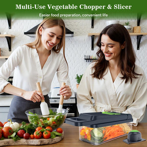 HomeHacks Vegetable Chopper Vegetable Cutter, 12 in 1 Multi-Functional Kitchen Gadget Set - Dicer, Slicer, Cutter, Julience, Cheese Grater, Egg Separator, Hand Guard - Veggie Chopper Lid with Handle
