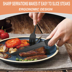 Black Silverware Set, Umite Chef 49-Piece Flatware Set with Drawer Organizer, Durable Stainless Steel Cutlery Set for 8, Tableware Eating Utensils with Steak Knives for Home Restaurant