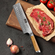 Load image into Gallery viewer, Damascus Nakiri Knife 6.5 Inch, Super Sharp Damascus VG-10 Japanese Kitchen Knife, Cleaver and Vegetable Knife with Ergonomic Olive Wood Handle