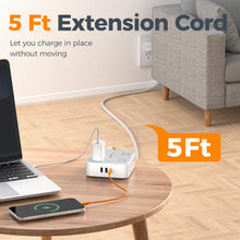 Load image into Gallery viewer, Surge Protector Flat Extension Cord Flat Plug Power Strip, 8 AC Outlets, 3 USB Charger(1 USB C Port) 3-Sided Outlet Extender, 5 Ft, 900 Joules Protection, Office Supplies, Dorm Room Essentials, Grey