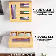 Load image into Gallery viewer, SpaceAid Bag Storage Organizer for Kitchen Drawer, Bamboo Organizer, Compatible with Gallon, Quart, Sandwich and Snack Variety Size Bag (1 Box 4 Slots)