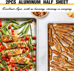 Commercial Quality Baking Sheet Pan Set, Natural Aluminum Cookie Sheet, Mixing Bowls with Airtight Lids Set,