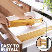 Load image into Gallery viewer, SpaceAid Bamboo Drawer Dividers with Labels, Kitchen Adjustable Drawer Organizers, Expandable Organization for Home, Office, Dressers and Bathroom, 6 Dividers (17-22 in)