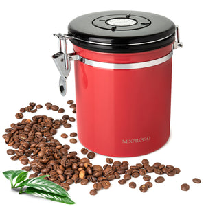 Mixpresso Green Coffee Canister, 16oz Airtight Stainless Steel Kitchen Food Storage Container with Clear Lid and Spoon. for Grounds Coffee, Beans, Tea, Flour, Cereal, Vacuum Sealed Sugar Container