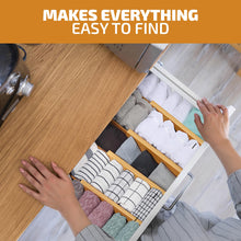 Load image into Gallery viewer, 4 Pack Drawer Dividers Bamboo 2.6&quot; High, 16-22&quot; Adjustable Drawer Organizers for Clothes, Expandable Dresser Separators in Bedroom/Bathroom/Kitchen/Office Organization and Storage (Natural)