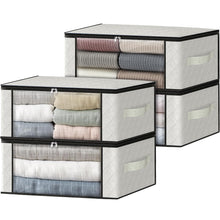 Load image into Gallery viewer, HomeHacks Storage 3-Pack Clothes Organizer Storage Bags Foldable Storage Box with Large Clear Window Sturdy Handles for Closet, Dorm, Pillows, Bedding, Clothes, Blankets, 35L, Gray