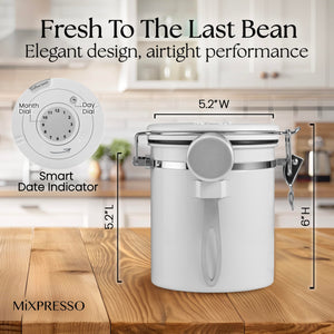 Mixpresso Green Coffee Canister, 16oz Airtight Stainless Steel Kitchen Food Storage Container with Clear Lid and Spoon. for Grounds Coffee, Beans, Tea, Flour, Cereal, Vacuum Sealed Sugar Container