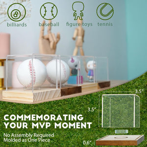 JupDec Baseball Display Case with Wood Stand, Clear Acrylic Game Ball Holder Showcase, UV Protection Souvenirs and Collectibles Box, Ideal Gift for Autograph Single MLB Ball