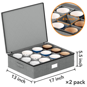 SpaceAid China Storage Containers 6 Pack, Stackable Hard Shell Quilted Cases with Soft Plate Separators, Moving Supplies Packing Boxes for Dishes, Plates, Platters, Mugs, Cups (Grey)