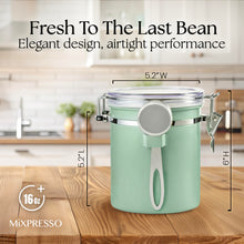 Load image into Gallery viewer, Mixpresso Green Coffee Canister, 16oz Airtight Stainless Steel Kitchen Food Storage Container with Clear Lid and Spoon. for Grounds Coffee, Beans, Tea, Flour, Cereal, Vacuum Sealed Sugar Container