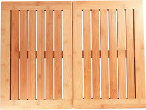 Bamboo Bath Mat - Foldable Wood Shower Mat, Non-Slip Bathroom Mat for Spa, Sauna, Pool, Indoor and Outdoor Use, Easy Storage, 24" x 18"