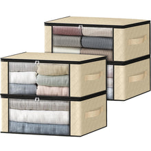 Load image into Gallery viewer, HomeHacks Storage 3-Pack Clothes Organizer Storage Bags Foldable Storage Box with Large Clear Window Sturdy Handles for Closet, Dorm, Pillows, Bedding, Clothes, Blankets, 35L, Gray