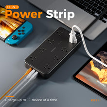 Load image into Gallery viewer, Power Strip Surge Protector, TESSAN Flat Plug Extension Cord with 8 Outlets 3 USB Charger(1 USB C), 1080 Joules Protection, Wall Mountable Charging Station for Home Office School Dorm Room Essentials