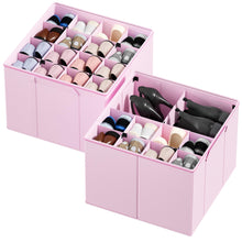 Load image into Gallery viewer, SpaceAid Shoe Organizer for Closet, 2 Pack Foldable Shoe Storage Containers Baskets Boxes Bins w/Adjustable Dividers, Fits 16-32 Pairs, Black