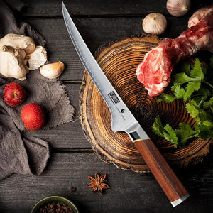 Fillet Knife 7 Inch, Japanese Super Steel Boning Knife for Meat Chicken Cutting, Razor Sharp Fish Fillet Knives with Ergonomic Red Sandalawooden Handle