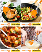 Load image into Gallery viewer, Pack of 4 Silicone Cooking Utensils Set, Non Stick Large Solid Spatulas, Heat Resistant Black Slotted Spoons, Ideal BPA Free Kitchen Turners for Frying, Mixing,Serving,Draining,Turning,Stirring