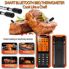 Load image into Gallery viewer, Smart Bluetooth Meat Thermometer - Long Range Wireless Food Thermometer, Temp Monitor with Dual Probes for BBQ, Oven, Grill &amp; Smoker-Effortless Steak, Pork, and Turkey Cooking