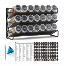 Load image into Gallery viewer, SpaceAid Spice Rack Organizer with 28 Spice Jars, 386 Spice Labels, Chalk Marker and Funnel Set for Cabinet, Countertop, Pantry, Cupboard or Door &amp; Wall Mount - 28 Jars, 13.4&quot; W × 10.8&quot; H, Black