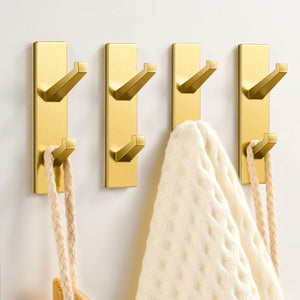 Self-Adhesive Wall Hooks - 4 Pack, Black Metal Coat & Towel Hooks for Hanging: Hold 13 LB, Ideal for Bathrooms, Shower, Kitchen & Doors