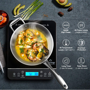 Duxtop Ceramic Non-stick Frying Pan, Stainless Steel Induction Frying Pan, 8-Inch Stir Fry Pan with Heavy-gauge Impact-bonded Bottom, FUSION Ti