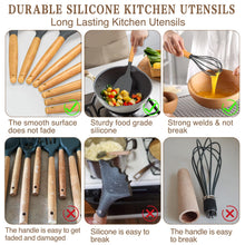 Load image into Gallery viewer, Umite Chef Kitchen Cooking Utensils Set, 33 pcs Non-Stick Silicone Cooking Kitchen Utensils Spatula Set with Holder, Wooden Handle Silicone Kitchen Gadgets Utensil Set (Khaki)