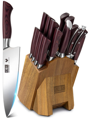 Kitchen Knife Set with Block 18-Piece, Super Sharp High Carbon Stainless Steel Chef Knife Set, Professional Cutlery Knife Set with Sharpener
