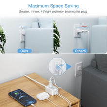 Load image into Gallery viewer, Small Flat Plug Power Strip, TESSAN Ultra Thin Extension Cord with 3 USB Wall Charger (1 USB C), 3 Outlets Mini Charging Station, 5 ft Slim Plug for Cruise Travel Office School Dorm Room Essentials