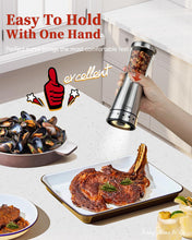 Load image into Gallery viewer, Electric Salt and Pepper Grinder Set with Storage Base, Stainless Steel Rechargeable Salt and Pepper Grinder Set with 4.5 oz Large Capacity, 1.8&quot; Wide Mouth, Adjustable Coarseness, Ideal for Kitchen